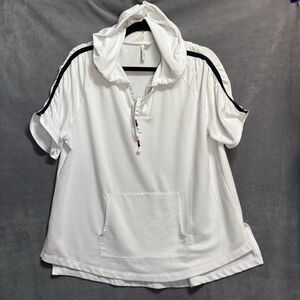 LIVE WELL Short Sleeve Hoodie White Ruched Sleeves Front Pocket